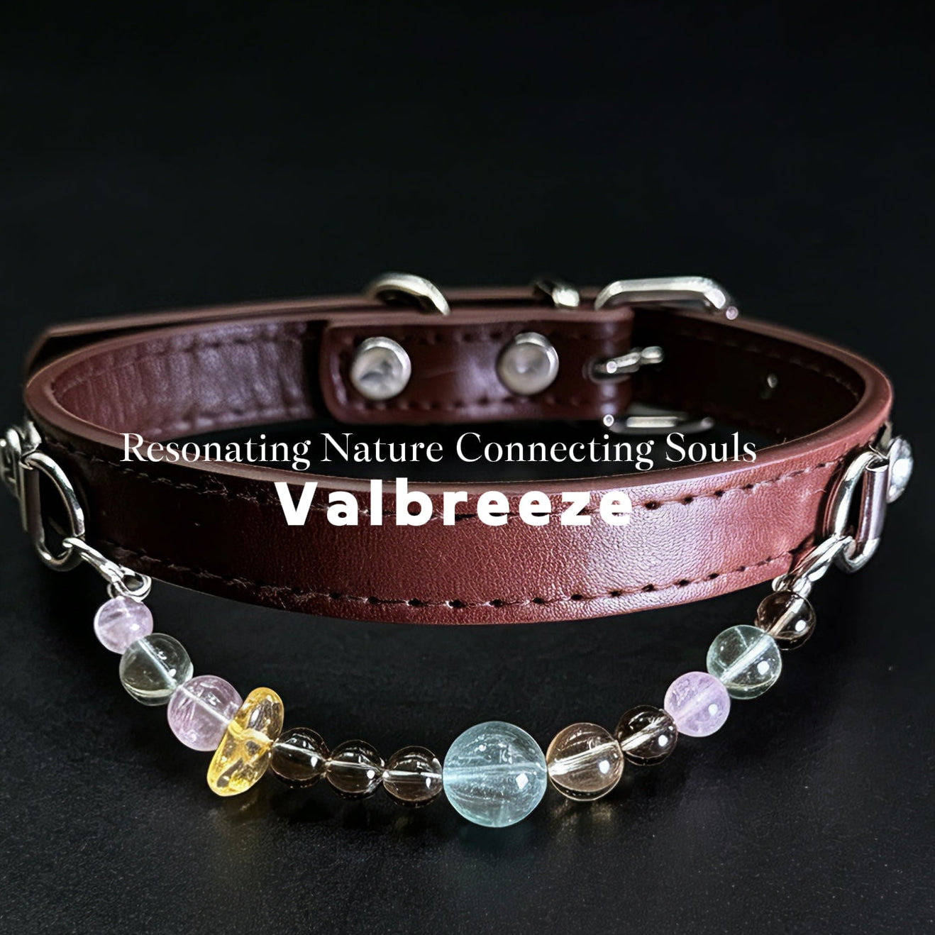 Valbreeze Earthy Guardian 5-Crystal Healing Vegan Leather Dog Collar