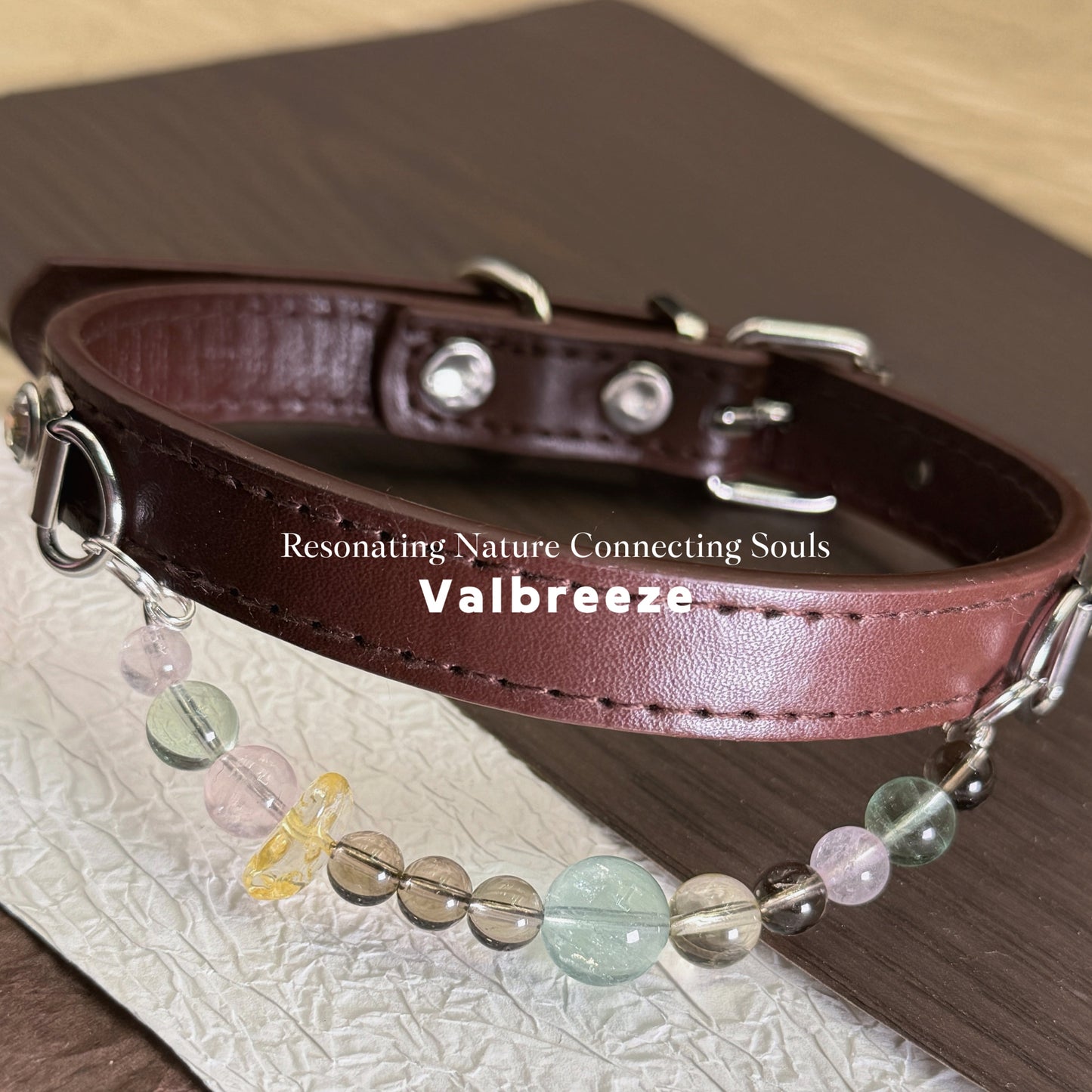 Valbreeze Earthy Guardian 5-Crystal Healing Vegan Leather Dog Collar