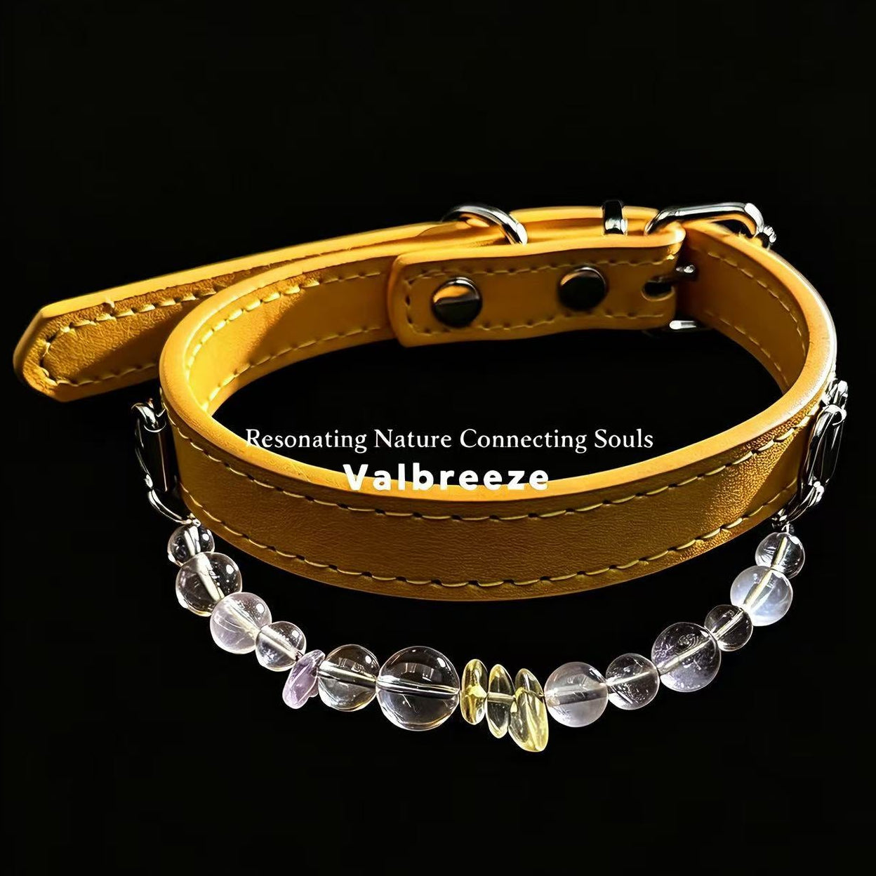 Valbreeze Crystal Healing Vegan Leather Dog Collar - Radiant Guardian