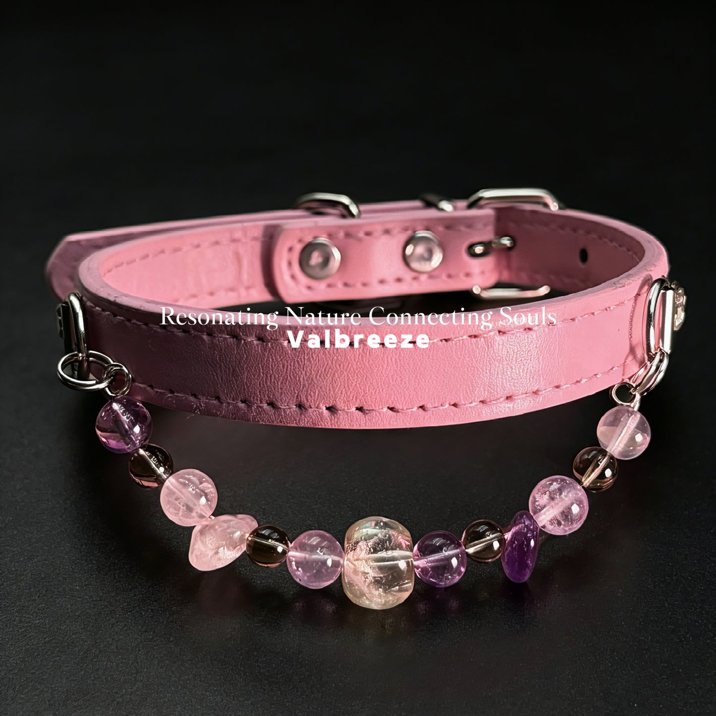 Valbreeze Rose Guardian 4-Crystal Aura Alignment Vegan Leather Dog Collar