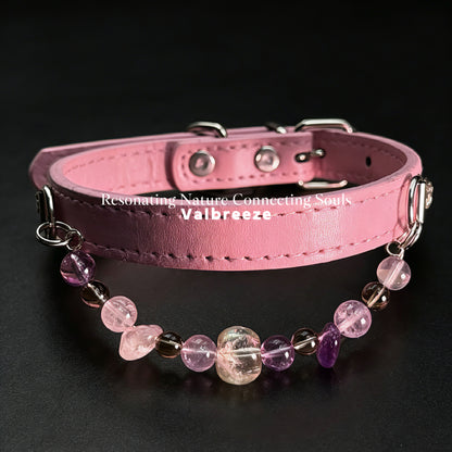 Valbreeze Rose Guardian 4-Crystal Aura Alignment Vegan Leather Dog Collar