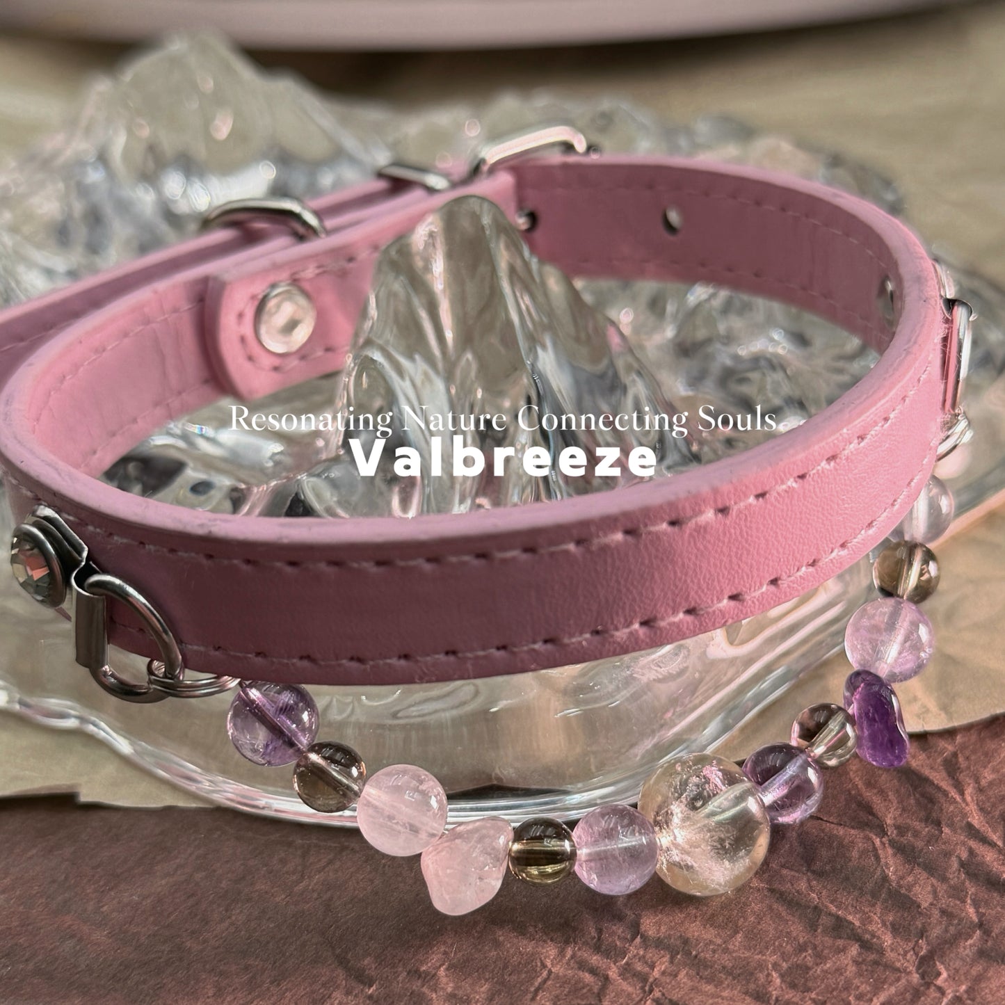 Valbreeze Rose Guardian 4-Crystal Aura Alignment Vegan Leather Dog Collar