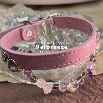 Valbreeze Rose Guardian 4-Crystal Aura Alignment Vegan Leather Dog Collar