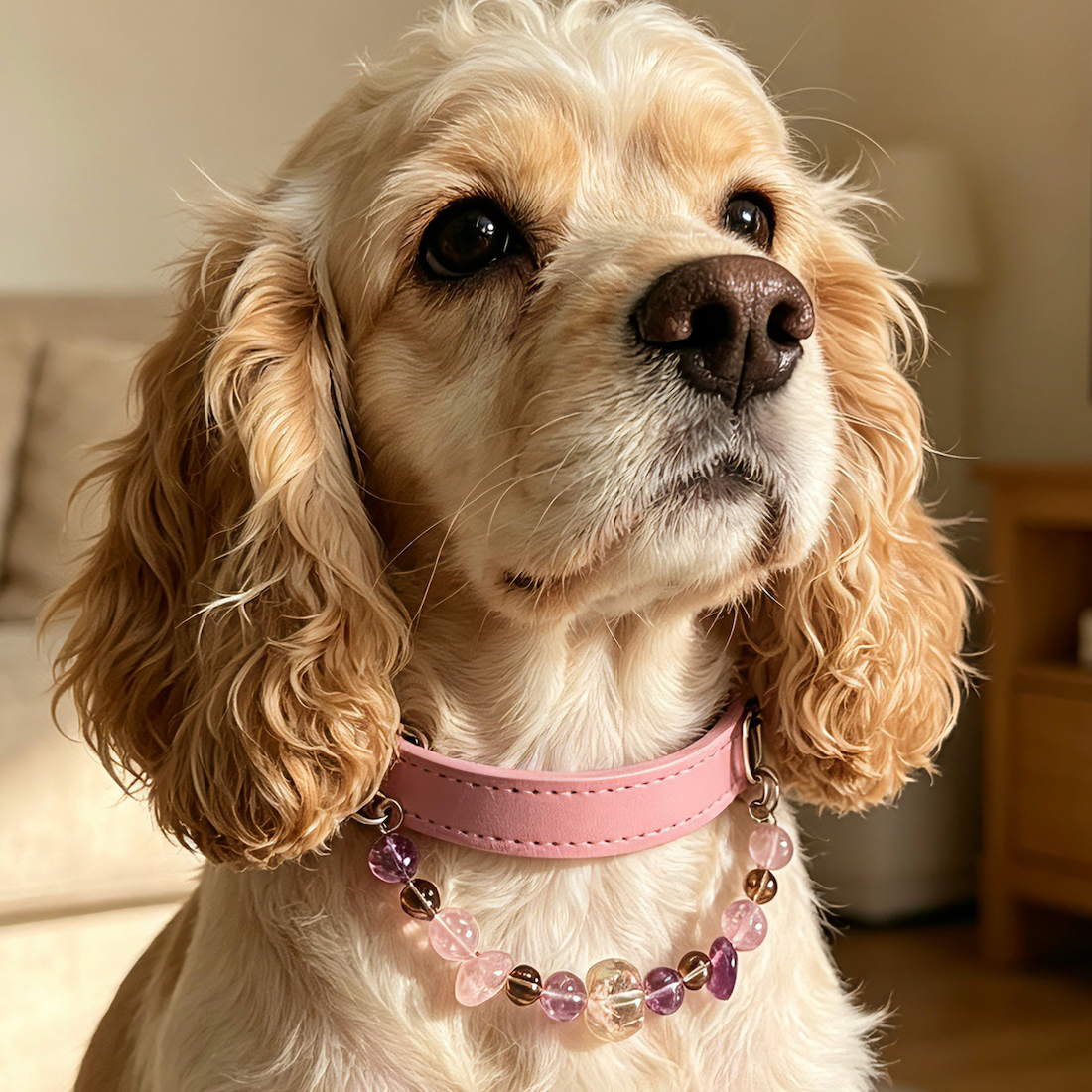 Valbreeze Rose Guardian 4-Crystal Aura Alignment Vegan Leather Dog Collar