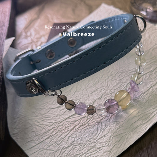 Valbreeze Crystal Healing Vegan Leather Dog Collar - Blue Guardian