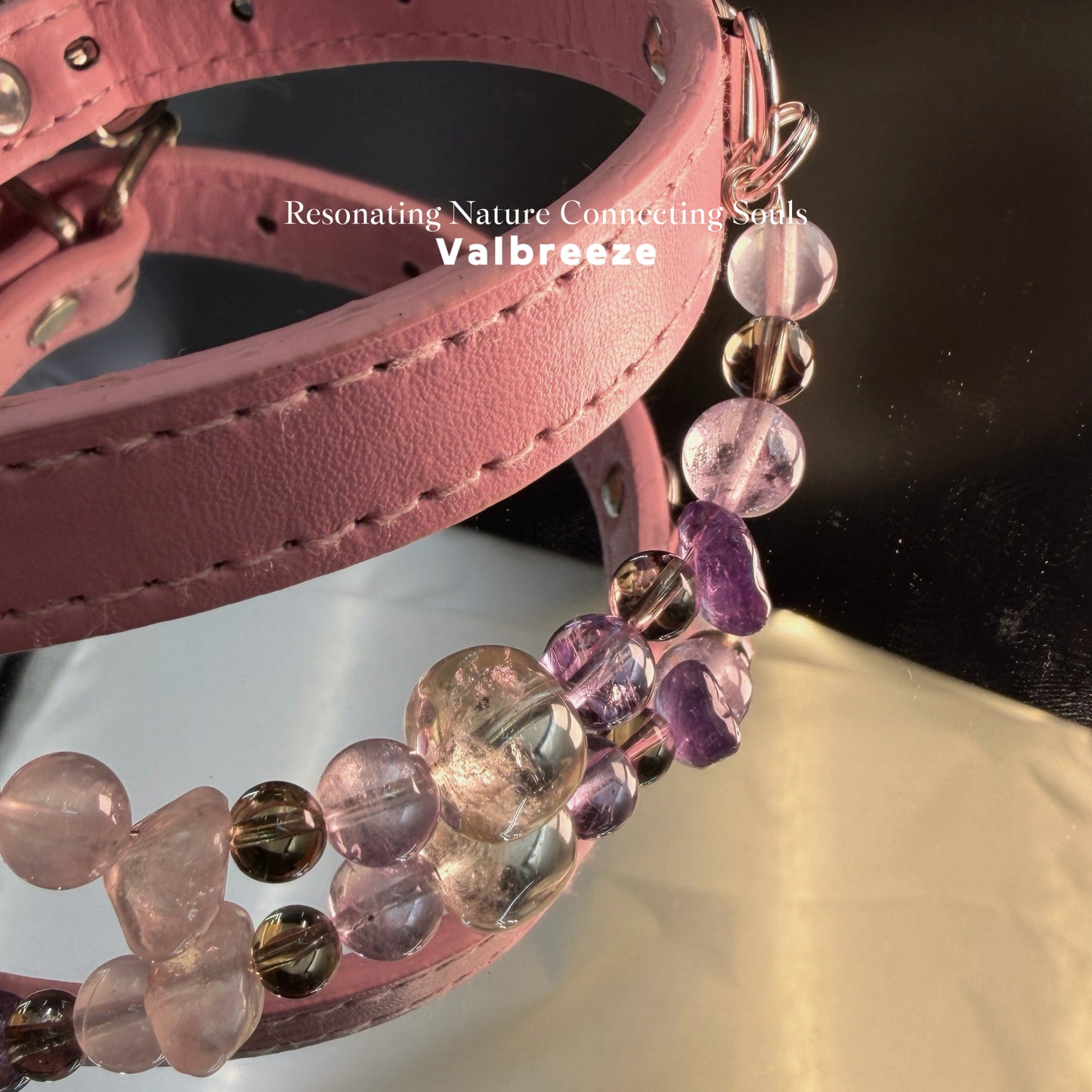 Valbreeze Rose Guardian 4-Crystal Aura Alignment Vegan Leather Dog Collar