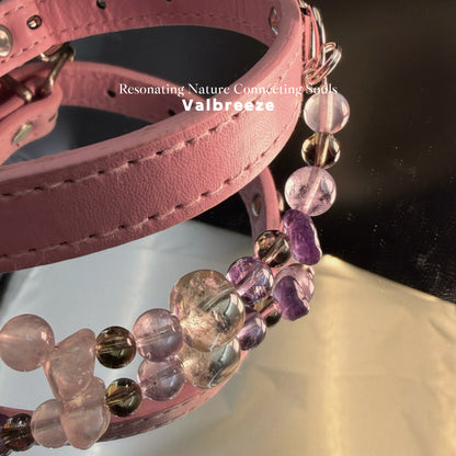 Valbreeze Rose Guardian 4-Crystal Aura Alignment Vegan Leather Dog Collar